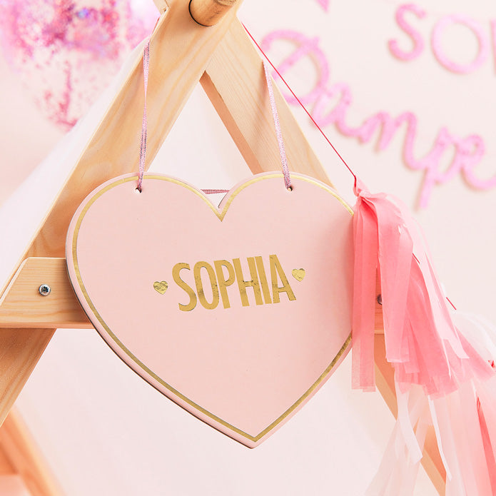 Tent Sign-PAMP-114 - Customisable Pink Heart Kids Tent Sign-Ginger Ray