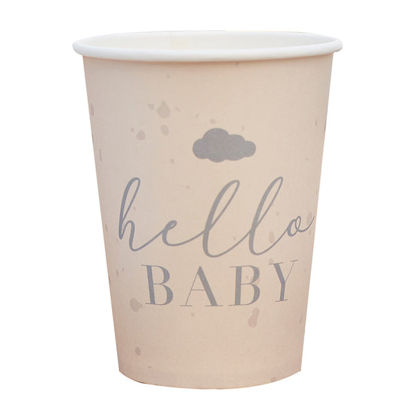Paper Cups-HEB-101 - Hello Baby Neutral Baby Shower Cups-HootyBalloo